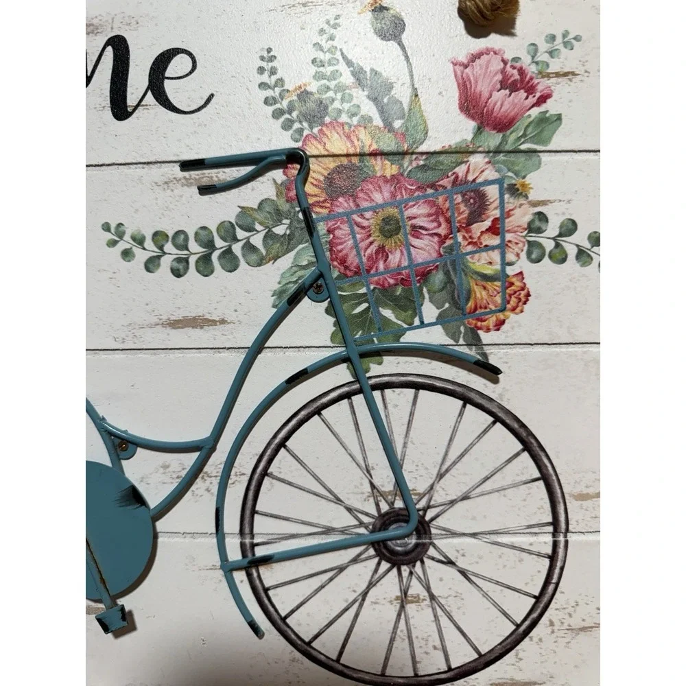 Welcome Antique Old Style Bicycle Metal and Wood Wall Art Wood Sign 15